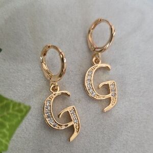 Gold Filled Initial Letter G Drop Earrings Rose Gold